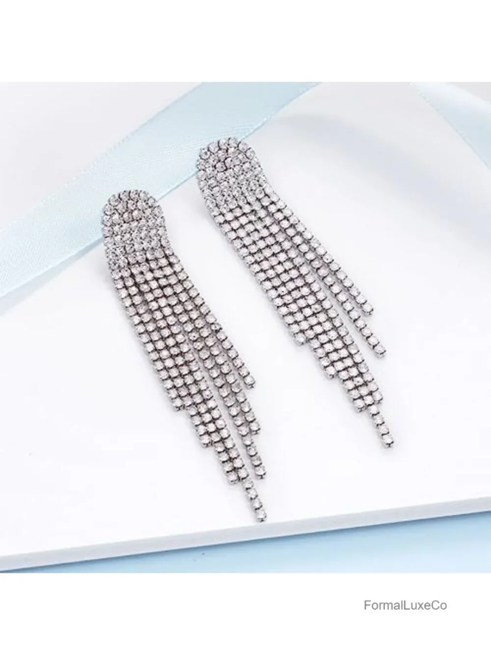 Rhinestone Crystal Tassel Long Dangle Earrings for Women Wedding Party